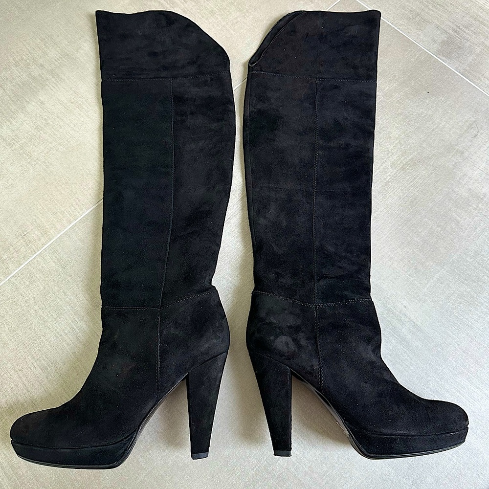 Italian black over-the-knee suede boots